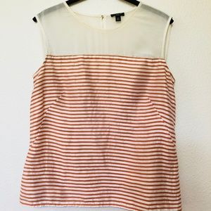 Ann Taylor sheer stripe top white orange 10P